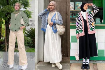 Ide Outfit Hijab untuk Bukber Pakai Kardigan Rajut Sontek Yuk