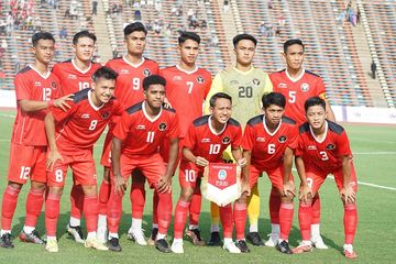 Skuad timnas U-22 Indonesia ketika menghadapi Filipina di SEA Games 2023.