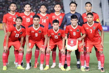 Skuad timnas U-22 Indonesia ketika melawan Thailand di final SEA Games 2023.