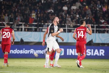 Ekspresi striker Persija Jakarta, Marko Simic, saat menghadapi Persis Solo pada perebutan peringkat ketiga Piala Presiden 2024 di Stadion Manahan, Solo, Sabtu (3/8/2024).