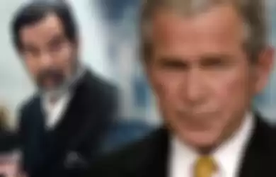 Saddam Hussein dan George W. Bush 