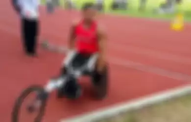 Atlet difabel Indonesia, Jaenal Aripin, seusai menjalani lomba pada test event Asian Para Games 2018, di Stadion Madya, Senayan, Jakarta, Sabtu (30/6/2018).