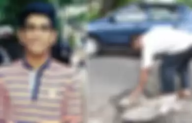 Seorang ayah menutup lubang di jalan untuk menghormati anaknya.