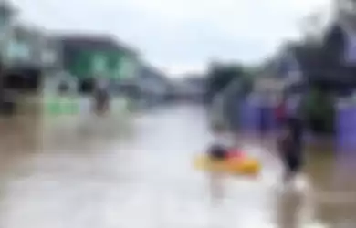 Banjir di permukiman karena meluapnya roil lingkungan karena intensitas hujan yang tinggi.