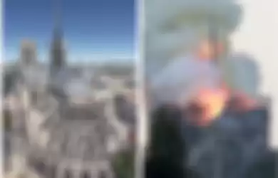 Gereja Katedral Notre Dame terbakar.