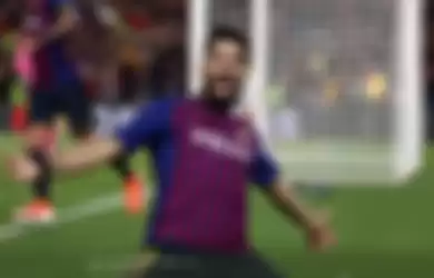 Striker FC Barcelona, Luis Suarez, mencetak gol dalam laga leg pertama semifinal Liga Champions kontra Liverpool FC di Stadion Camp Nou, 1 Mei 2019.