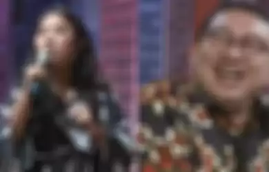 Wakil Ketua DPR Fadli Zon hanya bisa tertawa sambil menggelengkan kepalanya ketika menyaksikan penampilan stand up comedy Kiky Saputri