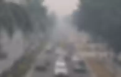 Kabut asap karhutla sangat pekat di jalan lintas Riau-Sumatera Barat di perbatasan Pekanbaru dengan Kabupaten Kampar, Riau, Kamis (12/9/2019).