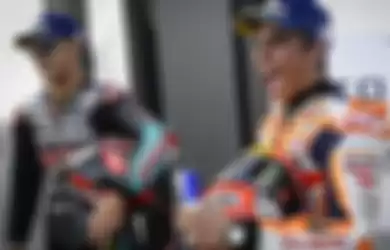 Fabio Quatararo (ki) dan Marc Marquez (ka) di MotoGP 2019 San Marino (15/9/2019).