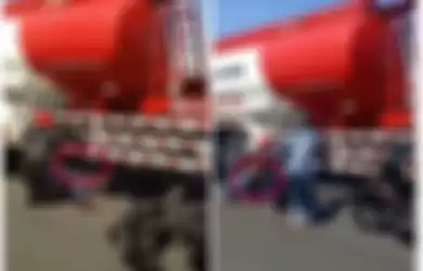 Viral Video: Seorang Pengendara Motor Terseret ke Dalam Kolong Truk Bahan Bakar Hingga Nyaris Terlindas!