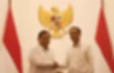 Presiden Joko Widodo (kanan) berjabat tangan dengan Ketua Umum Partai Gerindra Prabowo Subianto (kiri) dalam pertemuan di Istana Merdeka, Jakarta, Jumat (11/10/2019).