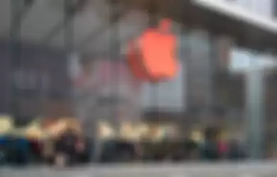 Logo Apple merah di Apple Store Shanghai, 2018.