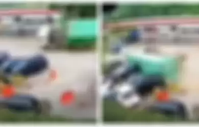 Viral Video Detik-detik Truk Kontainer Terbalik dan Menimpa 7 Mobil, Netizen: Dikata Mobil yang Dibawa Kecil Kali Ya Mau Ngedrift di Rest Area