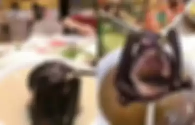 Sebuah klip menunjukkan gambar kelelawar mati yang menyeringai di dalam mangkuk dan menghadap ke kamera.