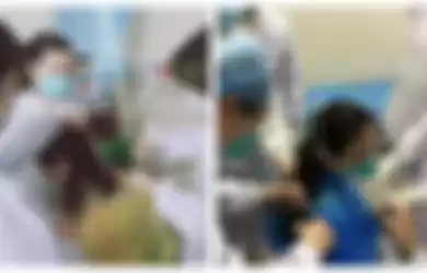 Para perawat di Wuhan saling bantu untuk memotong rambut perawat yang lain