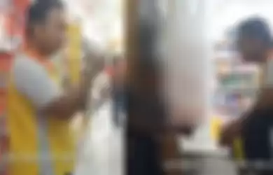 Polisi yang memergok penjual es yang mencuri susu kotak.