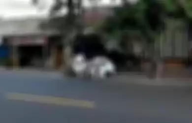 Petugas dari rumah sakit memakai APD saat evakuasi seorang WNA yang diduga sakit dan tak sadarkan diri dipinggir jalan.