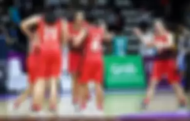 Para pemain timnas basket putri Indonesia saat bertanding di Asian Games 2018.