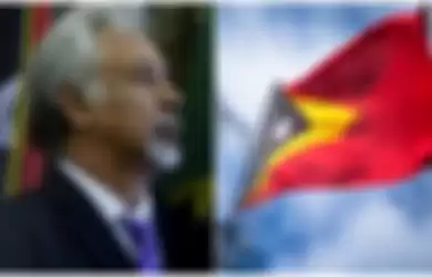 Kolase Xanana Gusmao dan bendera Timor Leste.