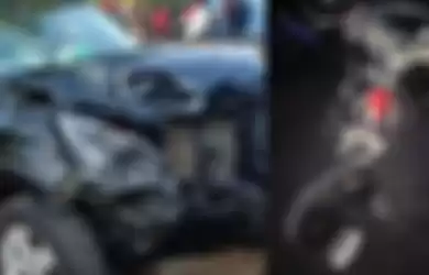 Kondisi Mobil Rush dan sepeda Supra X setelah kecelakaan di Jalan Raya Pamekasan - Sumenep, Rabu (7/10/2020).