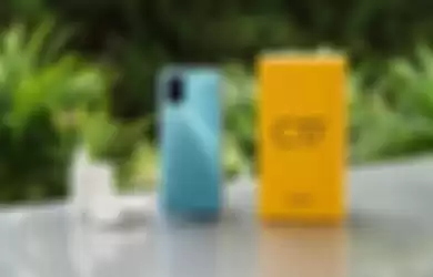 realme C17 warna biru muda dan box