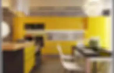 Ilustrasi keramik warna kuning untuk dapur.