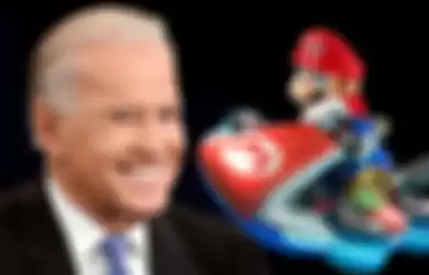 Ilustrasi Joe Biden Bermain Mario Kart