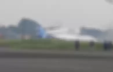 Pesawat Trigana Air yang tergelincir di Bandara Halim Perdanakusumah.