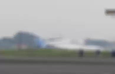 Pesawat Trigana Air yang tergelincir di Bandara Halim Perdanakusumah.