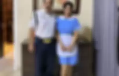 Adam Suseno dan Inul Daratista saat mengenakan kostum satpam dan asisten rumah tangga.
