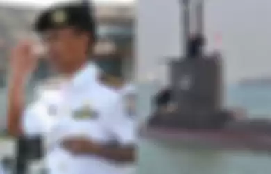 Komandan Satuan Kapal Selam TNI AL Kolonel Laut (P) Iwa Kartiwan (kiri)  Kapal Selam KRI Nanggala-402 (kanan).