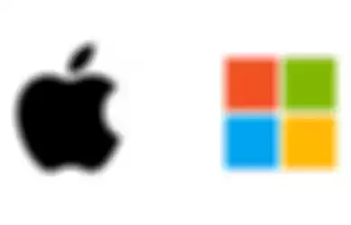 Ilustrasi logo Apple vs Microsoft