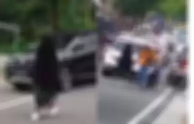 Wanita bercadar terekam kamera video berjalan santai di tengah jalan hingga menimbulkan kemacetan. Polisi ungkap fakta sebenarnya.