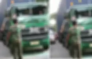 Tangkapan layar video seorang pengendara diduga aniaya sopir dan pecahkan kaca truk kontainer di Sunter, Jakarta Utara, Sabtu (26/6/2021).