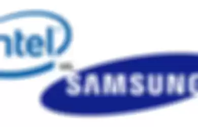 Ilustrasi logo perusahaan Samsung dan Intel