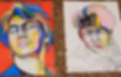Lukisan dari sampah wajah Jin dan Suga BTS