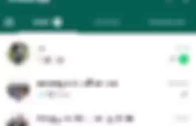 Tampilan menu percakapan di WhatsApp setelah kolom arsip dihilangkan.