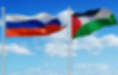 Ilustrasi bendera Rusia dan Palestina