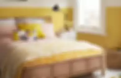 Ilustrasi kamar tidur berwarna kuning