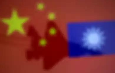 Ilustrasi jet tempur China dan bendera Taiwan 