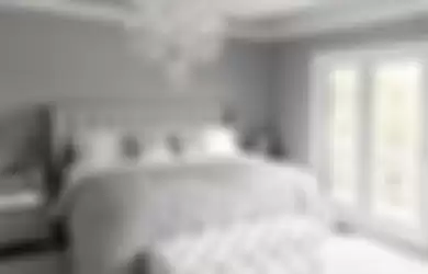 Ilustrasi kamar tidur abu-abu dengan warna putih