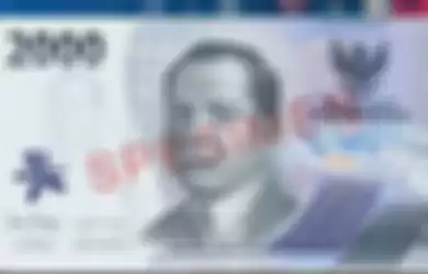 Penampakan uang pecahan rupiah baru, Rp 2.000, di bagian depan.