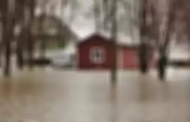 Ilustrasi rumah banjir