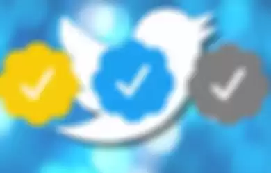 Ilustrasi tanda centang biru, emas dan abu-abu pada Twitter Blue 
