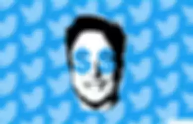 Ilustrasi wajah Elon Musk dengan background logo Twitter