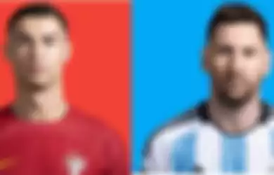 Foto Messi dan Ronaldo yang diedit dengan cara mengganti background Foto dengan AI