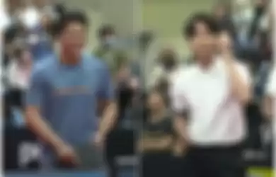 Adu visual Ariel NOAH dan Dikta saat tanding pingpong, netizen bingung milihnya.