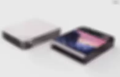 Render desain dari Samsung Galaxy Z Flip 5 yang memiliki layar sekunder lebih lebar. 