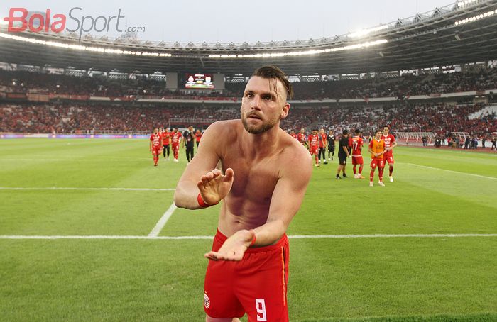 Penyerang Persija Jakarta, Marko Simic pada laga kontra Persib Bandung di Stadion Utama Gelora Bung Karno (SUGBK), Jakarta, Rabu (10/7/2019).