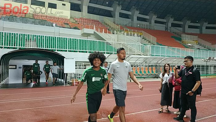 Amiruddin Bagus Kahfi pada pemusatan latihan timnas Indonesia di Stadion Pakansari, Kabupaten Bogor, Kamis (22/8/2019).